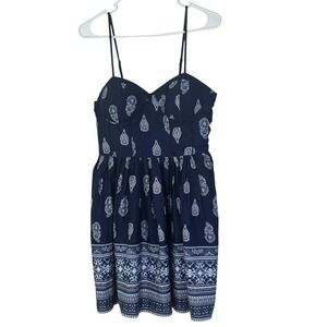 Band of Gypsies Paisley Dress Smocked Sundress Sleeveless Casual Large‎ Navy
